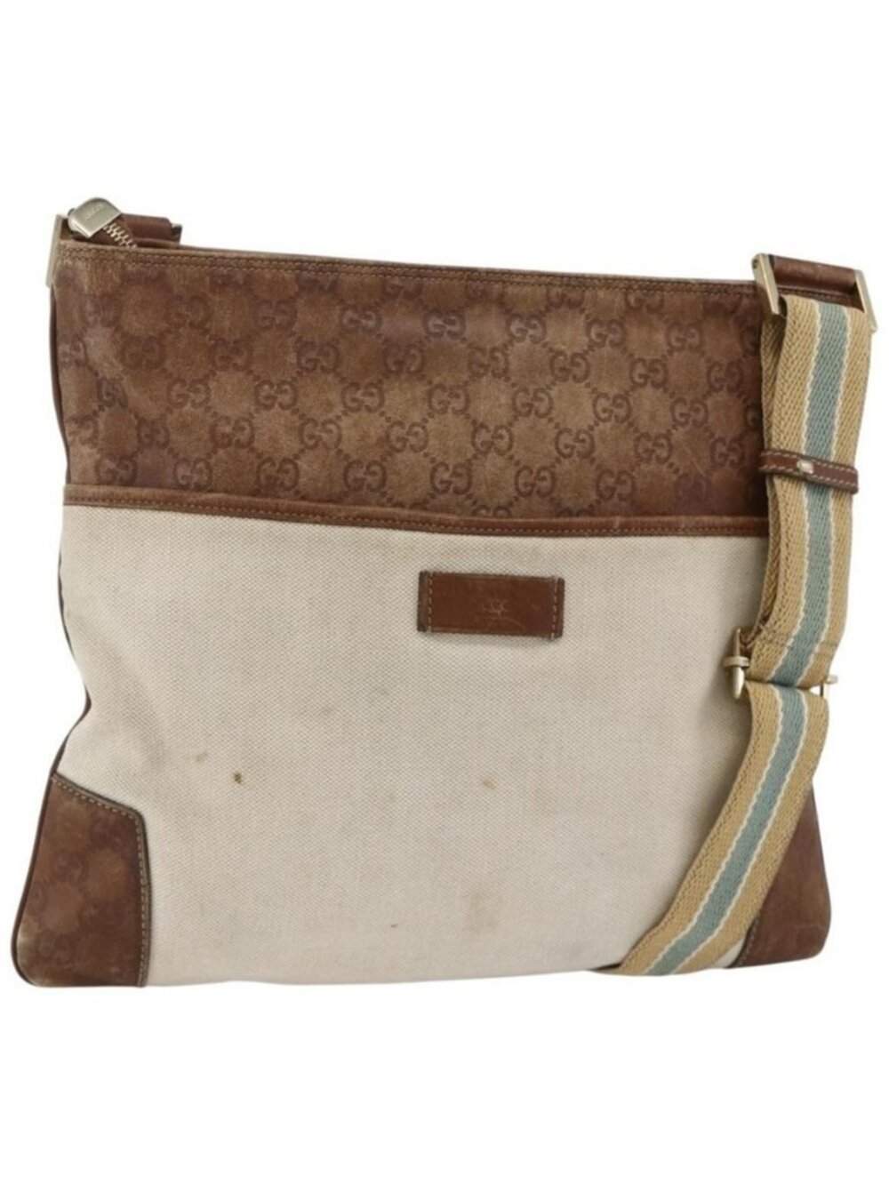 Authentic GUCCI GG Canvas Guccissima Bag Canvas Leather Beige Silver 161822